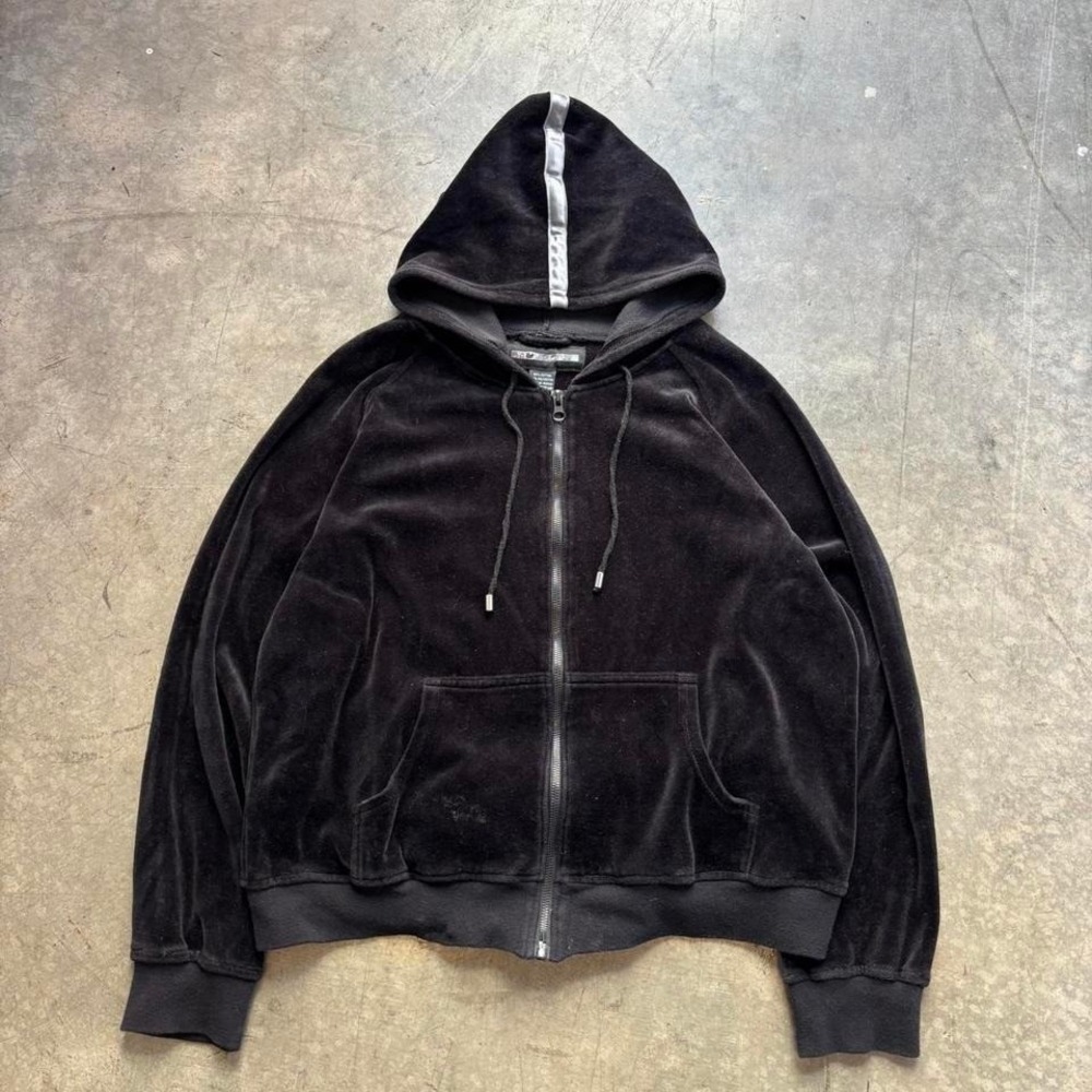 Y2k Black Velvet Zip Up Hoodie Size Large